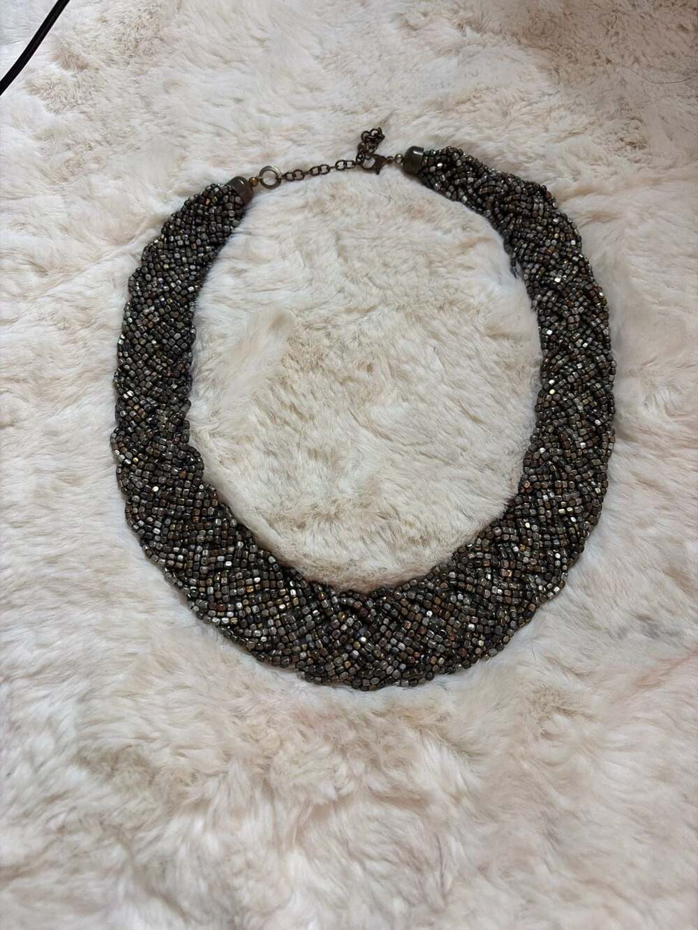 Woven Metallic Seed Bead Braided Torsade Statement Collar Necklace